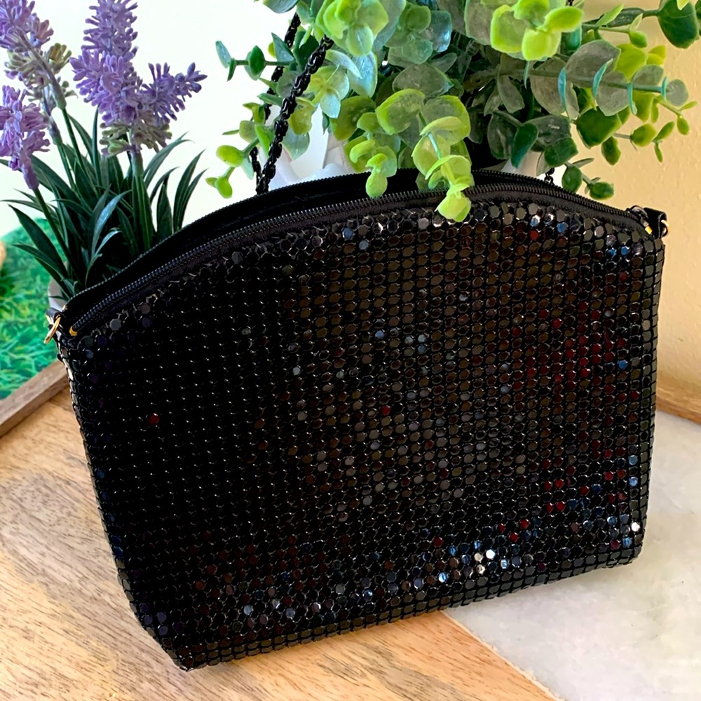 Vintage Apri Nights, Black reflective mesh Chain Bag, EUC